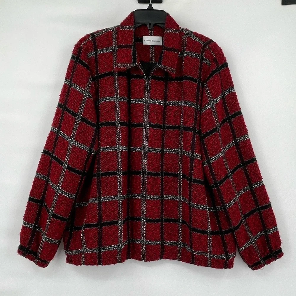 Alfred dunner red black plaid textured jacket